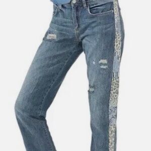 Anthropologie Pilcro Slim Boyfriend Crop Jeans Side Stripe Floral Distressed 32